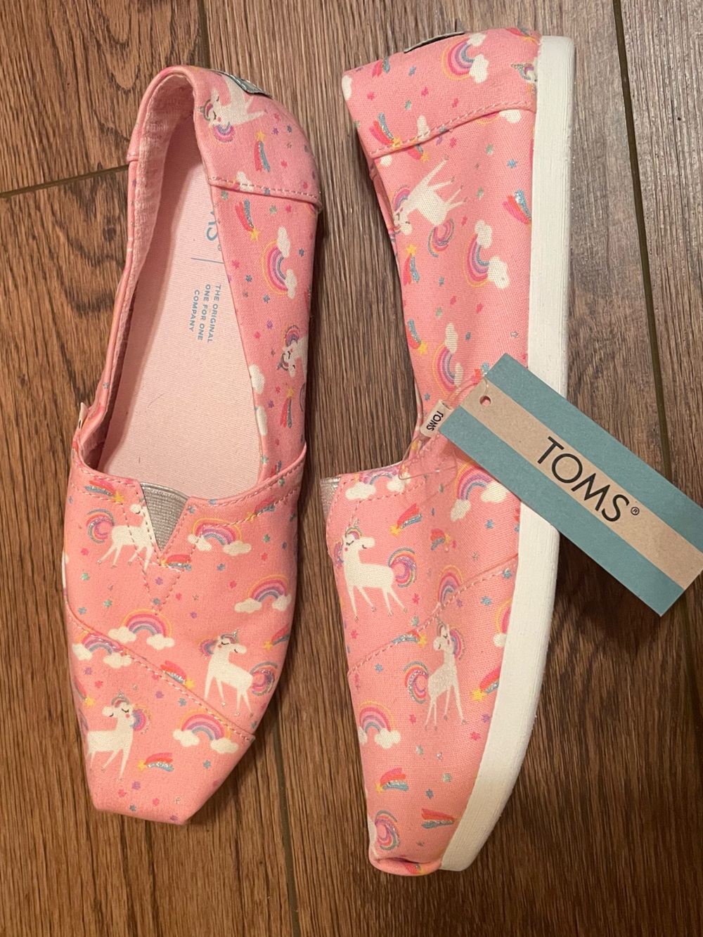 TOMS Alpargata slip-on flat Almond Blossom Pink Whimsical Unicorn NWT